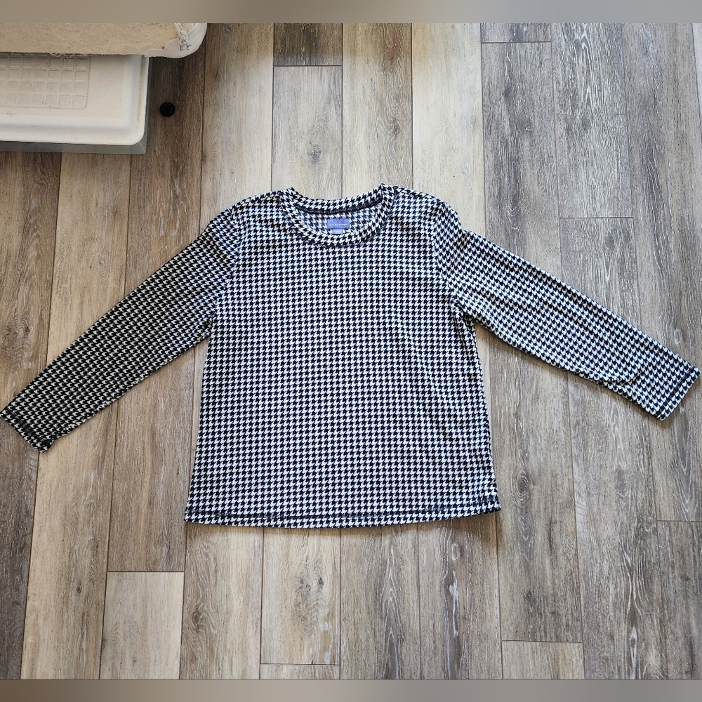 Laura Scott Black White Houndstooth Fleece Shirt
